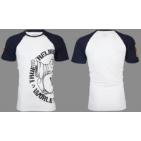 TRUE RELIGION Men T-Shirt PART BUDDHA RAGLAN White Navy Sleeves